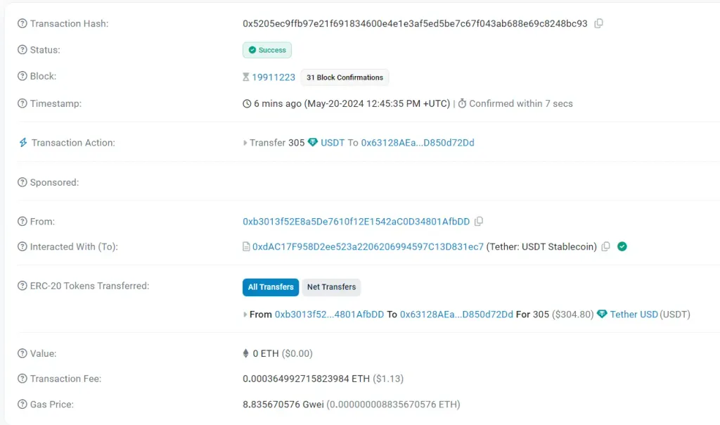 Transaction Example on Etherscan